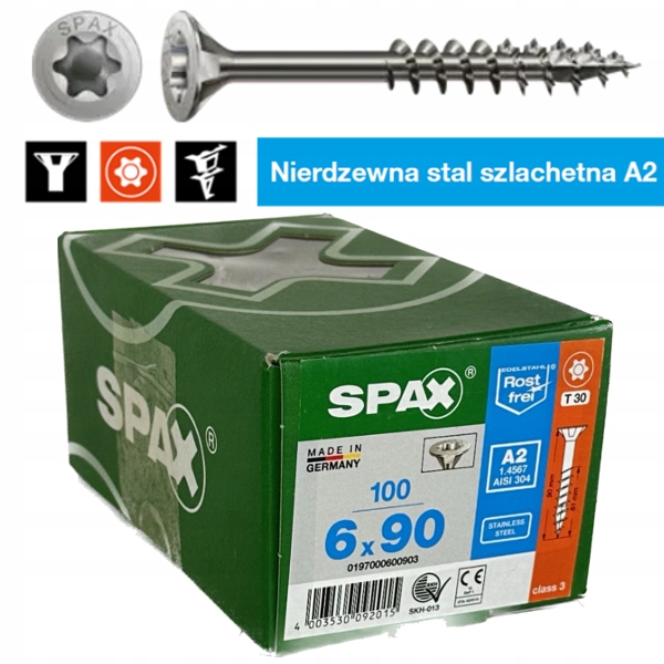 SPAX nerezové skrutky 6x90mm T-STAR diel kužeľ